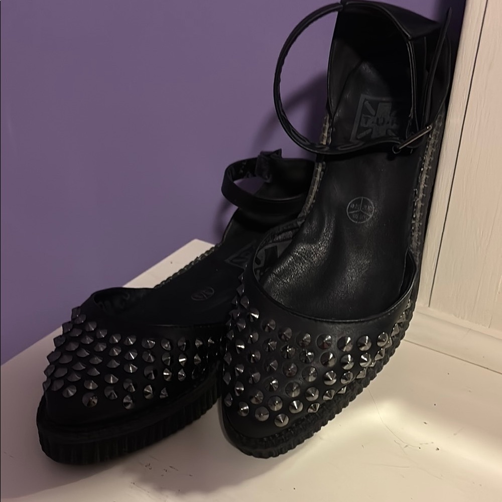 Black Studded Leather Flats